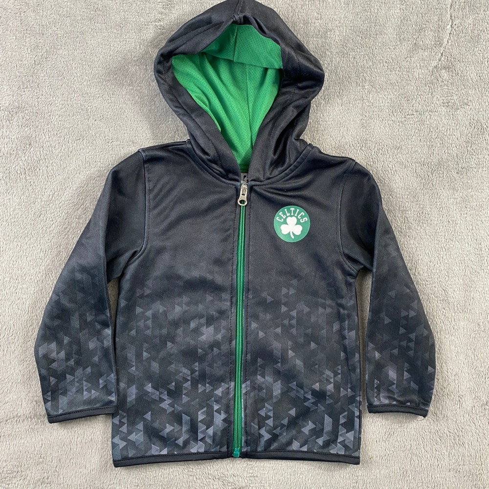 Boston Celtics NBA Hoodie Kids 3T Black Geometric Full Zip Fleece Jacket